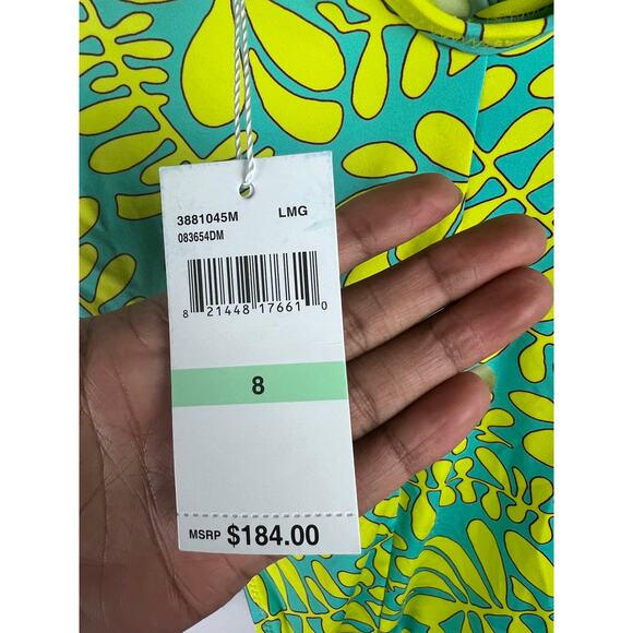 Trina Turk TRELLIS One Piece Aqua Yellow Swimsuit Twist Halter NWT $184 Sz 8 - Picture 6 of 8